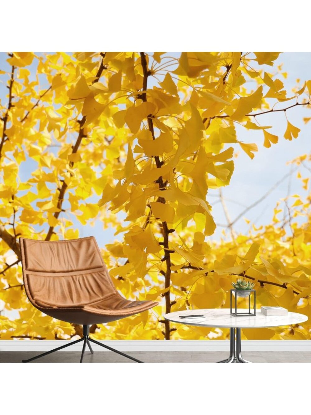 Removable Wall Mural Autumn Yellow Leaf Tree Nature Photography - 66x96 Rustic
